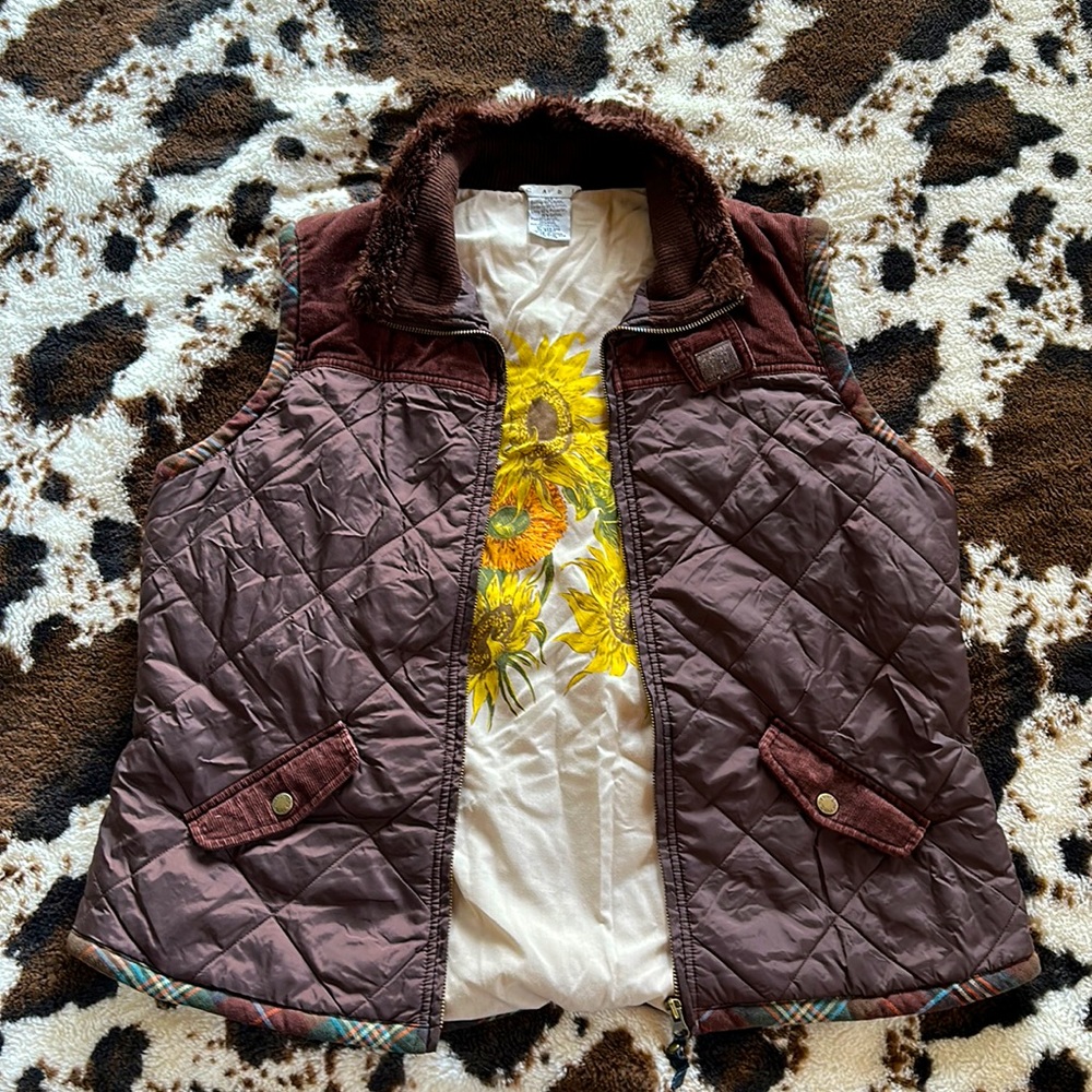 CAbi Quilted Corduroy Sunflower Vest